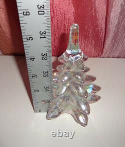 Vintage Iridescent Carnival Clear Art Glass Christmas Tree Hard to find 5 1/2h