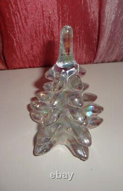Vintage Iridescent Carnival Clear Art Glass Christmas Tree Hard to find 5 1/2h