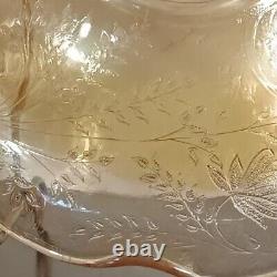 Vintage Iridescent Carnival Glass Bowl with Etched Leaf Design, 9 Diameter