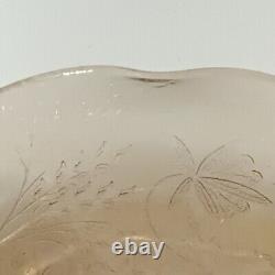 Vintage Iridescent Carnival Glass Bowl with Etched Leaf Design, 9 Diameter