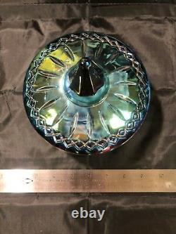 Vintage Iridescent Carnival Glass Candy Dish with lid Blue Purple Harvest Grape