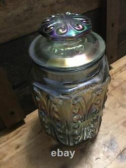 Vintage Iridescent Carnival Glass Embossed Cookie Jar Canister 9 X 5