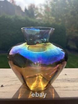 Vintage Iridescent Carnival Glass Vase 6 1/2 Tall X 9.5 Wide