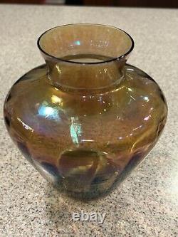 Vintage Iridescent Carnival Glass Vase 6 1/2 Tall X 9.5 Wide