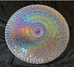 Vintage Iridescent Clear Carnival Glass Large 14 Pedestal Cake Stand