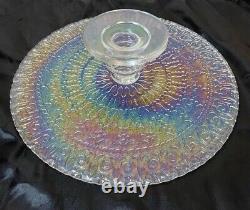 Vintage Iridescent Clear Carnival Glass Large 14 Pedestal Cake Stand