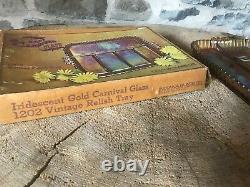 Vintage Iridescent Gold Carnival Glass Relish Tray Indiana Glass Co. Orig. Box