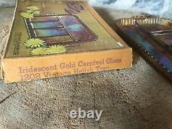 Vintage Iridescent Gold Carnival Glass Relish Tray Indiana Glass Co. Orig. Box