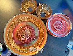 Vintage Iridescent Marigold Jeanette Carnival Glass 8 Piece Set Rare & Beautiful