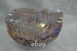 Vintage Iridescent Pink Carnival Deep Cut Glass Bowl With Sawtooth Rim