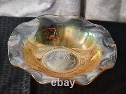 Vintage Jeannette Crystal Iris Iridescent Ruffled Edge Dishes Carnival Glass