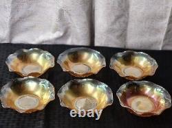 Vintage Jeannette Crystal Iris Iridescent Ruffled Edge Dishes Carnival Glass