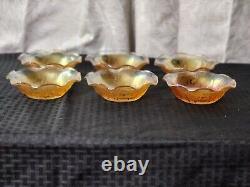 Vintage Jeannette Crystal Iris Iridescent Ruffled Edge Dishes Carnival Glass