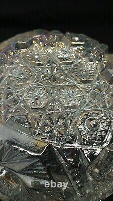 Vintage L E Smith Iridescent Clear Carnival Glass Bowl Opal Mint Diamond Cut