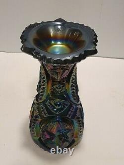 Vintage L. E. Smith Nortec Carnival Iridescent Glass Amethyst Vase 9H