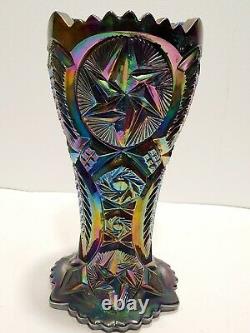 Vintage L. E. Smith Nortec Carnival Iridescent Glass Amethyst Vase 9H