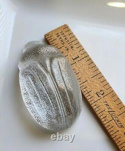 Vintage LALIQUE Scarab Beetle Silver Iridescent Glass Paperweight