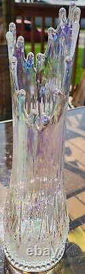 Vintage LE Smith Clear Iridescent Carnival Glass Swung Vase
