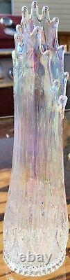 Vintage LE Smith Clear Iridescent Carnival Glass Swung Vase