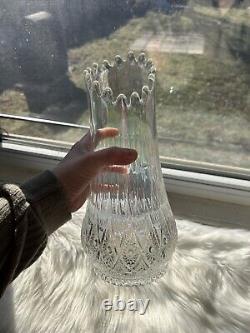 Vintage LE Smith Iridescent Carnival Glass Swung Ripple Vase Clear Rainbow 12