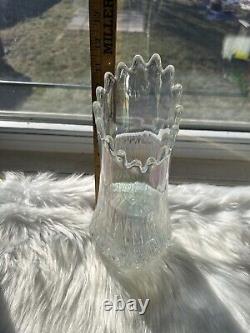 Vintage LE Smith Iridescent Carnival Glass Swung Ripple Vase Clear Rainbow 12
