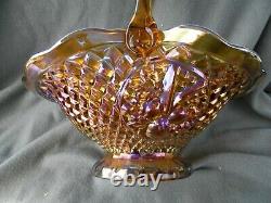 Vintage Large Iridescent Carnival Glass Basket