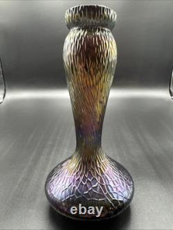 Vintage Loetz/ Czech/ Kralik Purple Carnival Iridescent Crackle Glass Vase