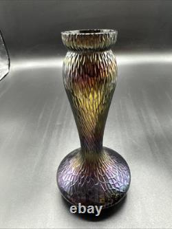 Vintage Loetz/ Czech/ Kralik Purple Carnival Iridescent Crackle Glass Vase