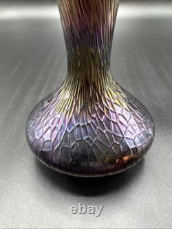 Vintage Loetz/ Czech/ Kralik Purple Carnival Iridescent Crackle Glass Vase