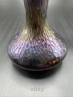 Vintage Loetz/ Czech/ Kralik Purple Carnival Iridescent Crackle Glass Vase