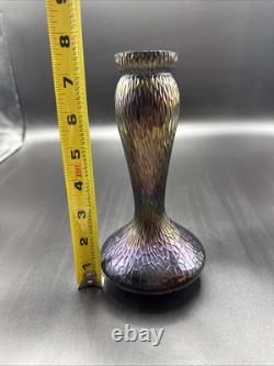 Vintage Loetz/ Czech/ Kralik Purple Carnival Iridescent Crackle Glass Vase