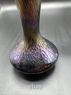 Vintage Loetz/ Czech/ Kralik Purple Carnival Iridescent Crackle Glass Vase