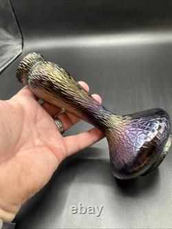 Vintage Loetz/ Czech/ Kralik Purple Carnival Iridescent Crackle Glass Vase