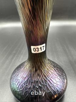 Vintage Loetz/ Czech/ Kralik Purple Carnival Iridescent Crackle Glass Vase