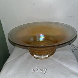 Vintage Marigold Carnival Glass Crackle Iridescent Gold Purple Hues Fruit Bowl