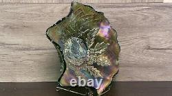 Vintage Millersburg Carnival Glass Nesting Swan Ruffled Bowl Diamond Fan Green