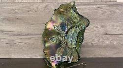 Vintage Millersburg Carnival Glass Nesting Swan Ruffled Bowl Diamond Fan Green