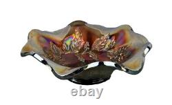 Vintage Millersburg Radium Carnival Glass Amethyst Holly Sprig Iridescent Ruffle