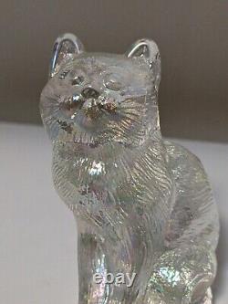 Vintage Mosser Glass Cat Figurine Crystal Carnival Iridescent 3 Ohio
