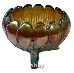 Vintage Northwood Aqua Opal Carnival Glass Leaf & Beads Footed Rose Bowl