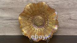 Vintage Northwood Carnival Glass Embroidered Mums Marigold Bowl