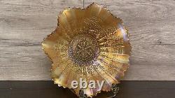 Vintage Northwood Carnival Glass Embroidered Mums Marigold Bowl