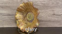 Vintage Northwood Carnival Glass Embroidered Mums Marigold Bowl