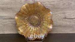 Vintage Northwood Carnival Glass Embroidered Mums Marigold Bowl