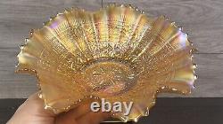 Vintage Northwood Carnival Glass Embroidered Mums Marigold Bowl