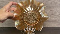 Vintage Northwood Carnival Glass Embroidered Mums Marigold Bowl