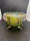 Vintage Northwood Carnival Glass Iridescent Green Rose Bowl