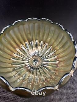 Vintage Northwood Carnival Glass Iridescent Green Rose Bowl