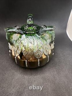 Vintage Northwood Carnival Glass Iridescent Green Rose Bowl