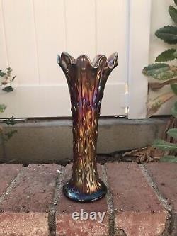 Vintage Northwood Iridescent Amethyst Carnival glass Vase Tree Trunk 10 tall